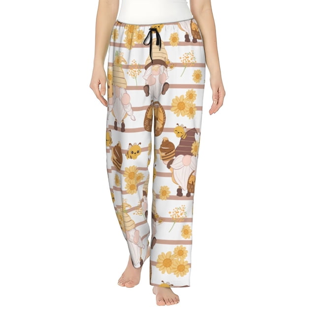 Balery Cute Bee Gnome Pantalones de pijama para mujer, pijamas ultraligeros, pantalones de estar por casa-Medium