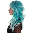 thumbnail image 2 of Women's Teal Color Wavy Medium Length Trendy Aquatic Princess Wig, 2 of 9