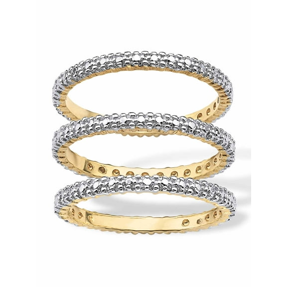 PalmBeach Jewelry Diamond Accent Yellow Gold-Plated or Platinum-Plated 3-Piece Stack Ring Eternity Band Set