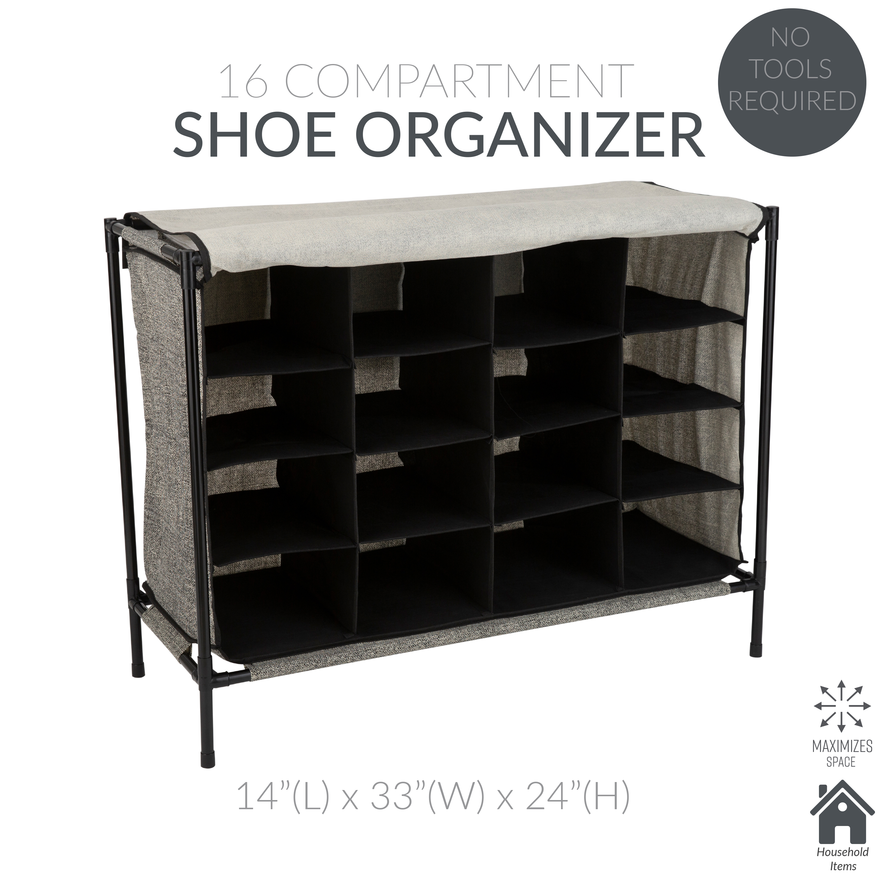 Simplify 16 Compartment 4 Tier Fabric Shoe Cubby in Black - image 3 of 10