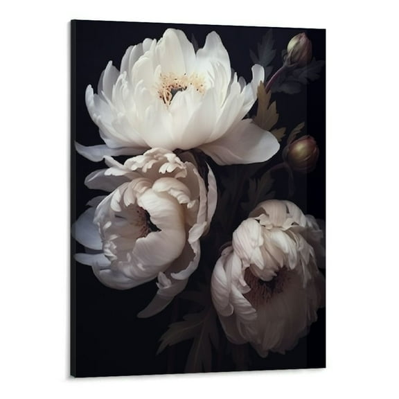 Chilfamy Peony Black and White Botanical Flower Poster Picture Art Print Canvas Wall Home Living Room Decor Classroom Kitchen Bedroom Aesthetics Decoration (framed,16x20 Inch)