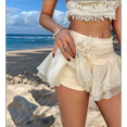 thumbnail image 4 of Women'S Mini Skirt Mesh Flowy Hem Y2K Skirts Multi-Layer Ruffle Trim Skort Champagne XL, 4 of 7