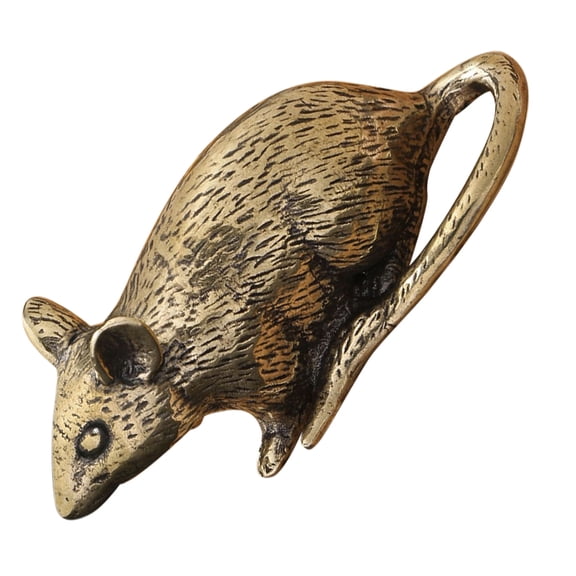 HOOWIFFY Brass Lucky Rat Figurine Traditional Feng Shui Sculpture for Home Decor and Office Display