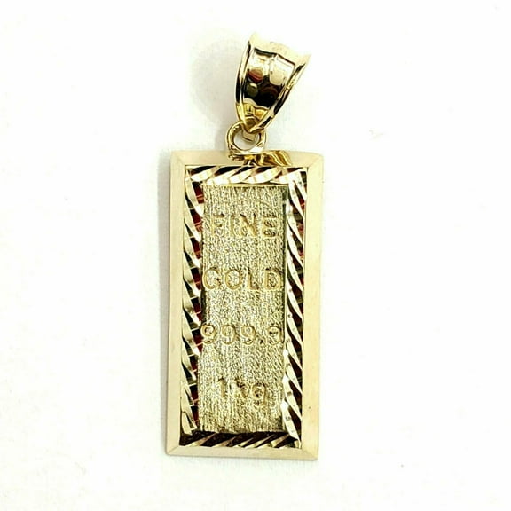 New 10k Yellow Gold 999.9 fine gold bar brick bar Pendant charm diamond cut 2.4g