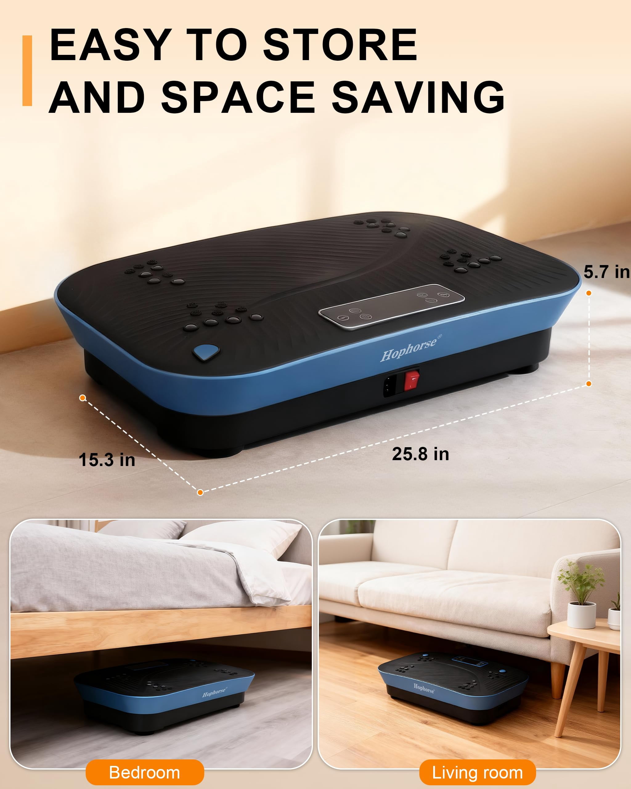 RIORUN 150W Vibrating Plate Exercise Machine，300 lbs Capacity Shake Board with Bluetooth, LED Display, Remote Control, Blue