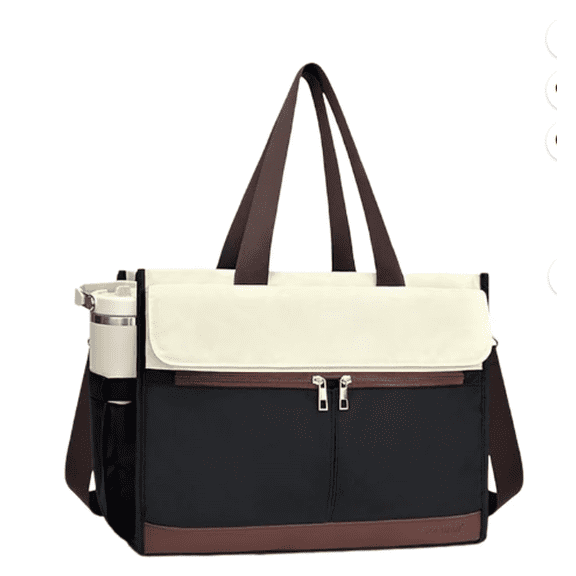 Jademall 2-in-1 Laptop Lunch Bag for Women,15.6" Insulated Lunch Tote,Waterproof Office Briefcase with Cup Holders – White