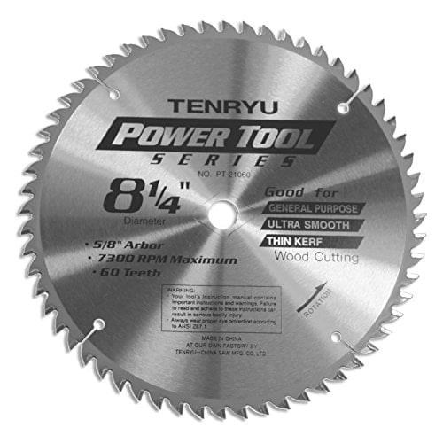 Tenryu PT-21060 8" Carbide Tipped Saw Blade ( 60 Tooth ATAF Grind - 5/8"Ko Arbor - 0.079 Kerf)