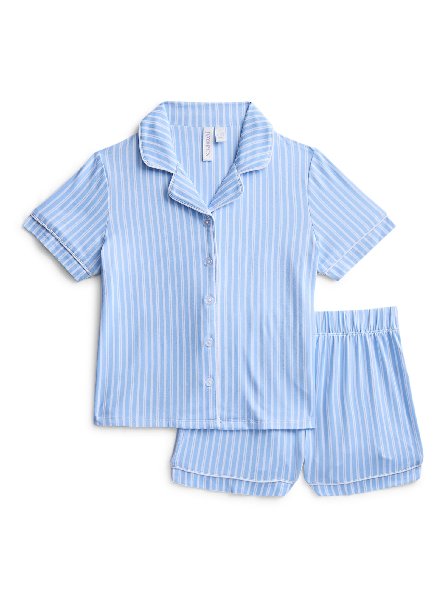 Joyspun Girls Mommy and Me Notch Collar Top and Shorts Family Matching Pajama Set, Sizes XS-XXL
