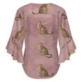 thumbnail image 6 of Pink Background Cheetah Repeat Pattern Women's V-Neck Blouse With 3/4 Ruffled Bell Sleeves Casual Top Ladies Blouses, 6 of 7