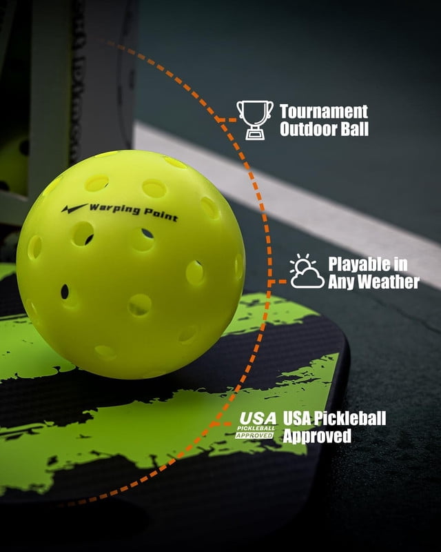 Warping Point Outdoor Pickleball Balls USAPA Approved | 12 Pack | 40 Holes Competition Pickle Balls for Tournament Play | Crack Resistant Pickleball for Beginner Intermediate Pro Player