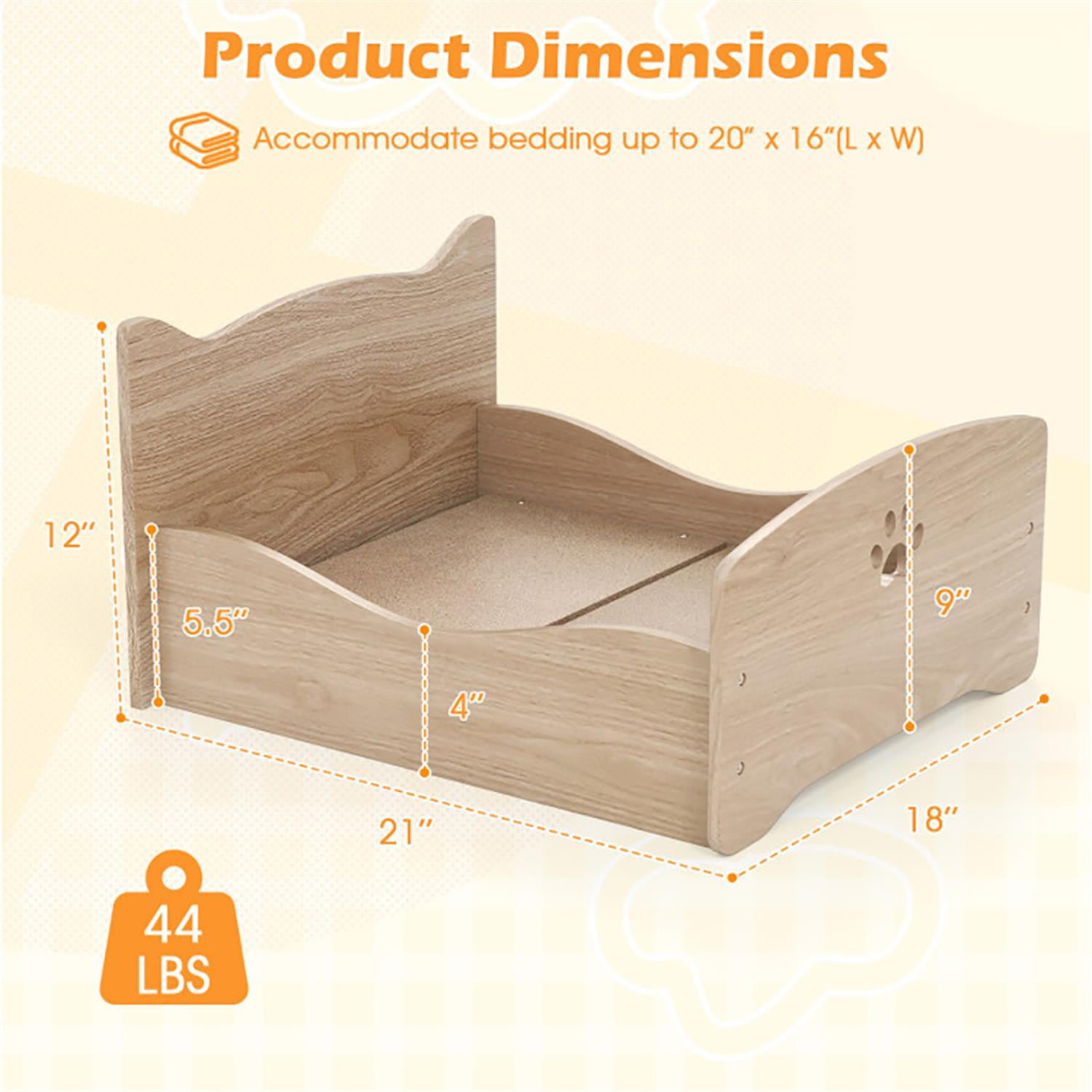 Kadyn 21" Elevated Pet Bed Frame with Rails and Cute Headboards for Indoor Small Pets Such As Puppies Cats Rabbits and Guinea Pigs, Beige