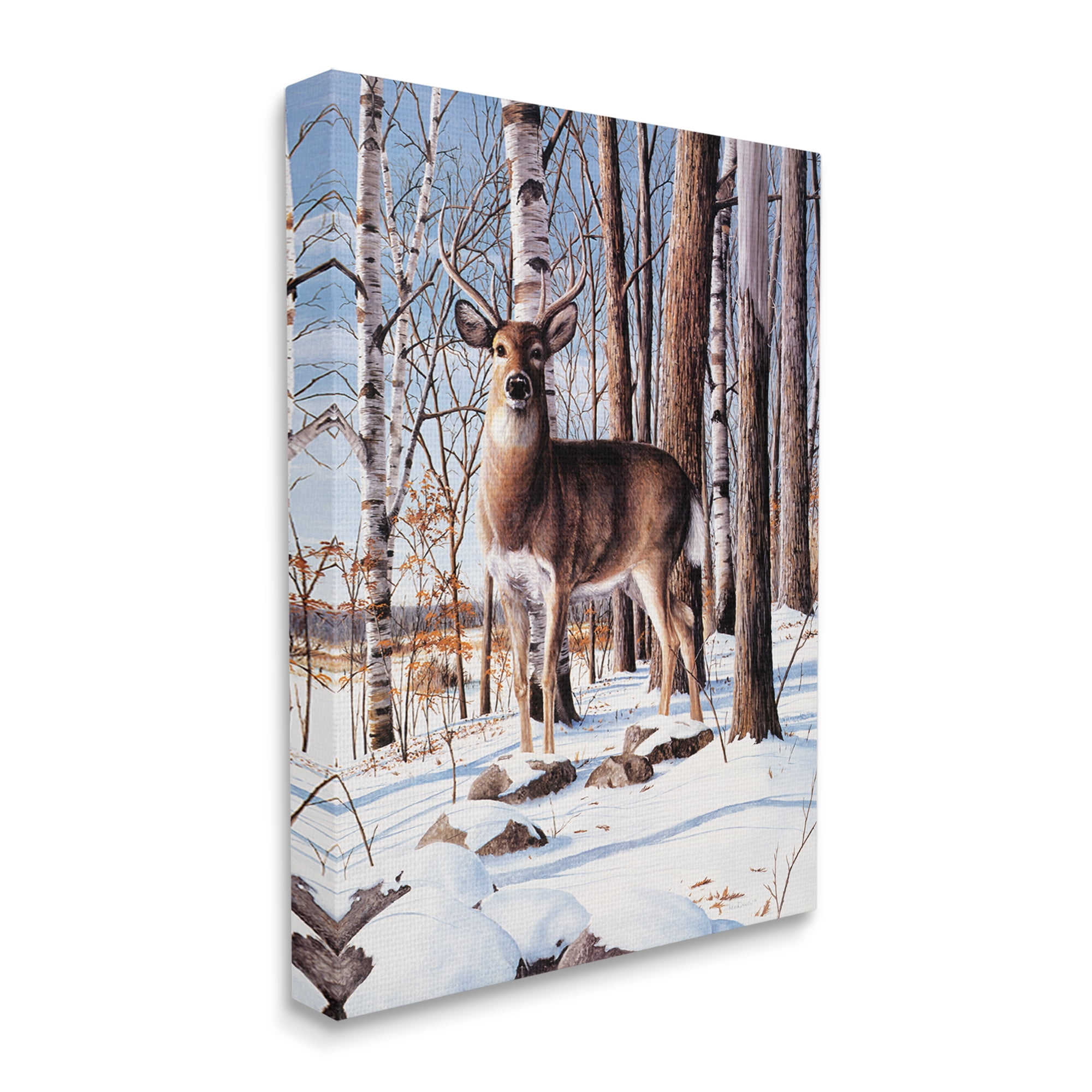 Stupell Industries Deer in Snowy Forest Landscape Animals & Insects Painting Gallery Wrapped Canvas Print Wall Art, 16 x 20