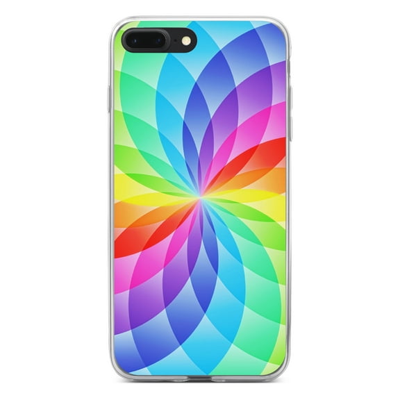 DistinctInk Clear Shockproof Hybrid Case for iPhone 7 PLUS / 8 PLUS (5.5" Screen) - TPU Bumper, Acrylic Back, Tempered Glass Screen Protector - Rainbow Star Geometric