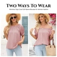 thumbnail image 3 of SHEWIN Womens Tops Summer Short Sleeve Off the Shoulder Shirts Casual Spring Cute Dressy Pleated Puff Sleeve Blouses, 3 of 11