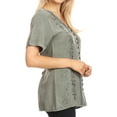 thumbnail image 4 of Sakkas Estella Womens Short Sleeve V neck Button Down Top Blouse with Embroidery - Light Grey - Medium, 4 of 5