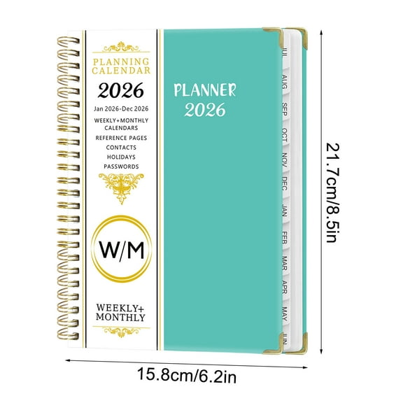 Eoozwa Planner Notebook A5 Size - 12-Month Organizer with Dividers & Inner Pocket, Coil Bound for Office Home, Productivity Planning Journal