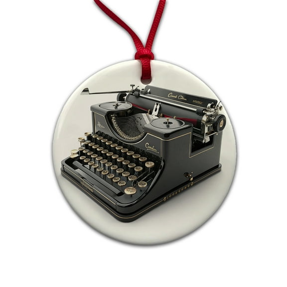 Retro Classic Black Typewriter Christmas Tree Holiday Round Ceramic Ornament