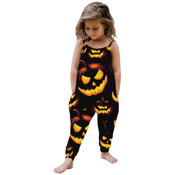 Gunia Toddler Girl Halloween Outfit Flannel Pumpkin Kids Suspender Romper Loose Harem Style Jumpsuit Festive Party Outfits Black 2-3 Years