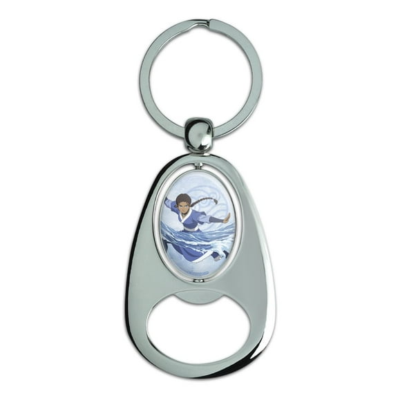 Avatar the Last Airbender Katara Keychain Chrome Metal Spinning Oval Bottle Opener