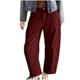 thumbnail image 4 of HaiMao Corduroy Pants Clearance Women Elastic Waist Mid-Rise Wide Leg Cropped Pants Baggy Barrel Jeans Trousers with Pockets Wine 10(XL), 4 of 7