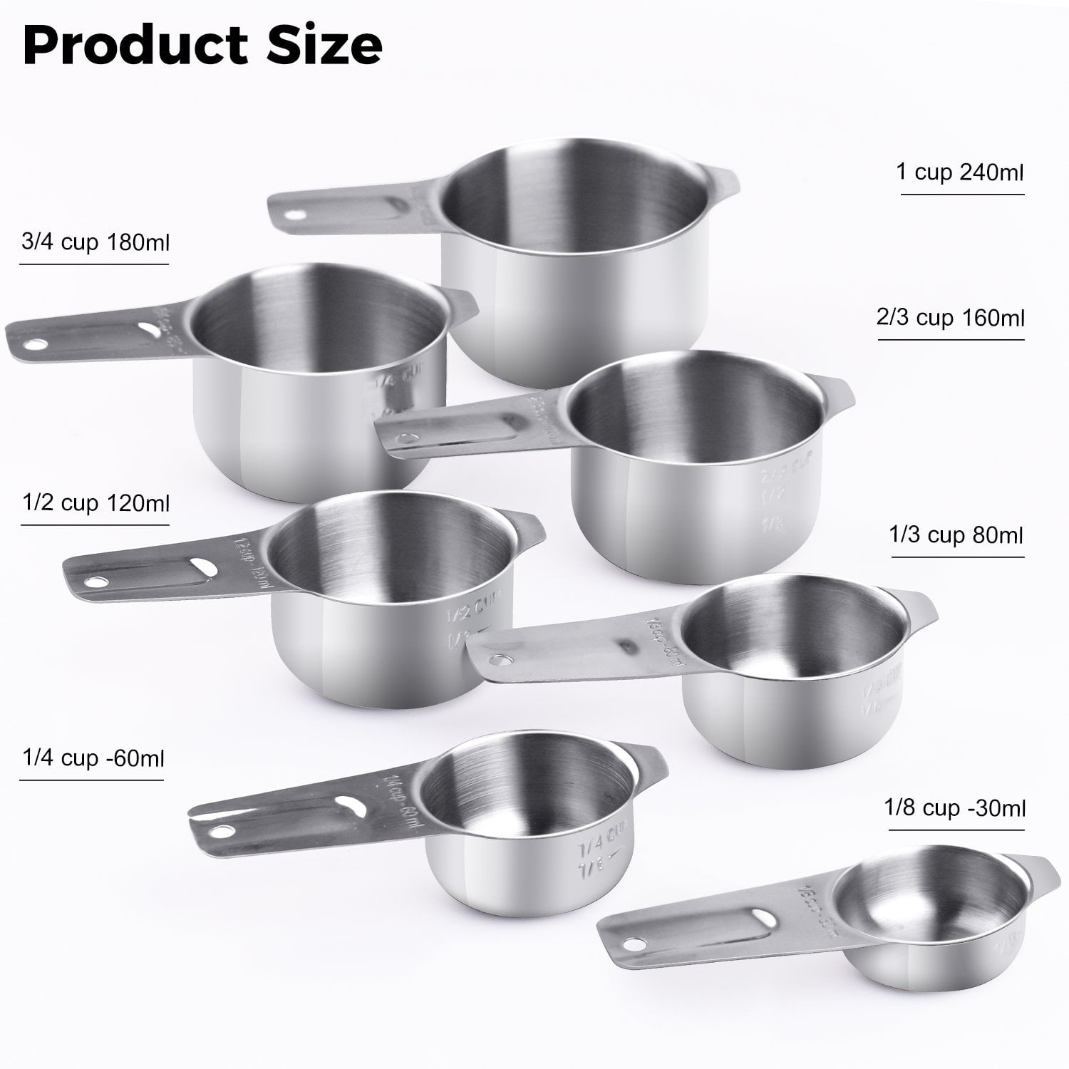 Measuring Cups 188 Stainless Steel Measuring Cups Set Of 7 Piece 18 Cup 14 Cup 13 Cup 12 Cup 23 Cup 34 Cup 1 Cup Dry And Liquid