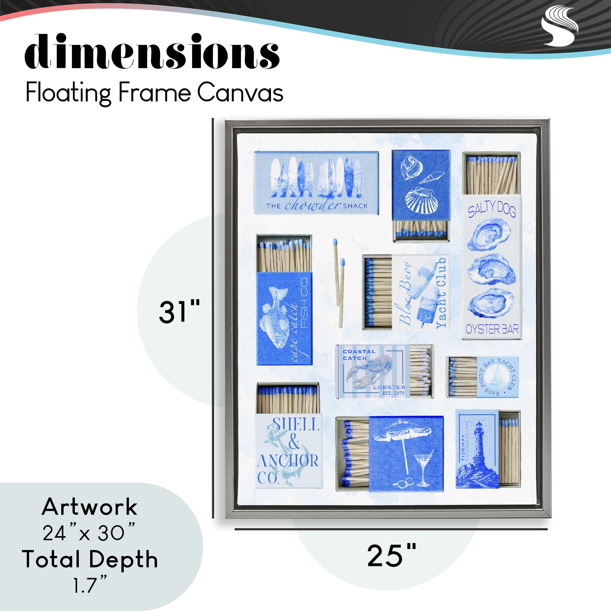 Blue Coastal Matchboxes Gray Framed Floater Canvas Wall Art, design by Ziwei Li