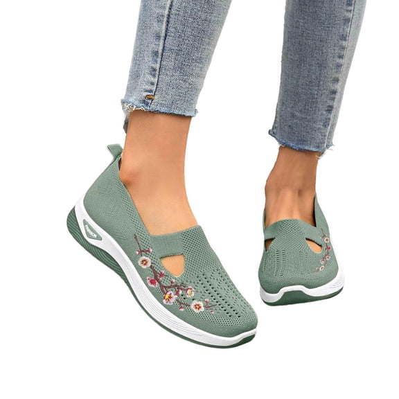 YOUYEDIAN Orthopedic Dress Shoes for Women Arch Support Slip on Non Slip Running Shoes Wide Knitted Mesh Stretch Server Shoes Comfort 2026 Orthopedic Shoes (Green)