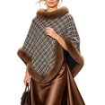 thumbnail image 6 of Fewfanhot Faux Fur Trim Tweed Poncho Cape Elegant Warm Pullover Wrap Shrug for Women Fall Winter, 6 of 9