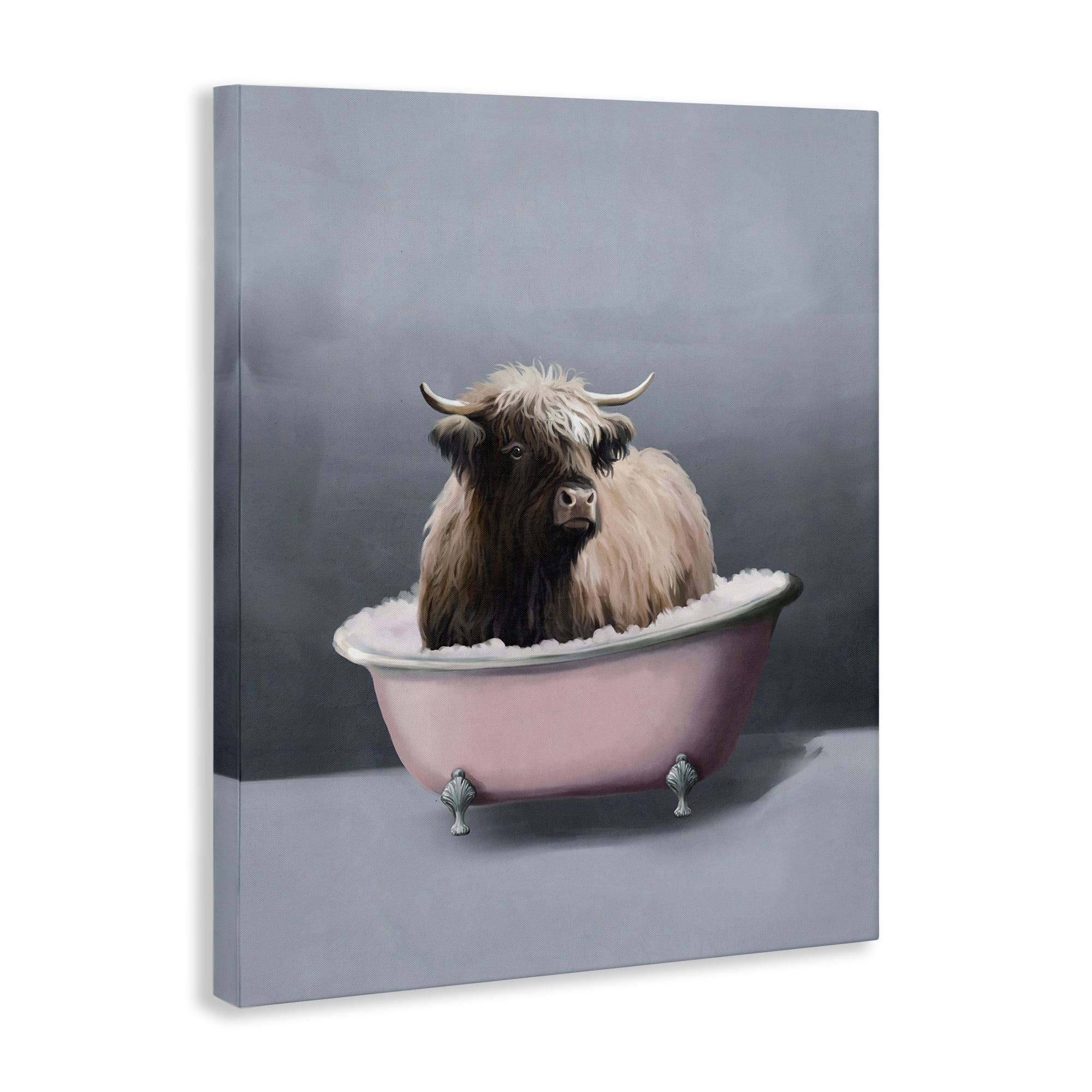 Stupell Industries Buffalo in Pink Tub Bath & Laundry Painting Wrapped Canvas Art Print Wall Art, 24 x 30