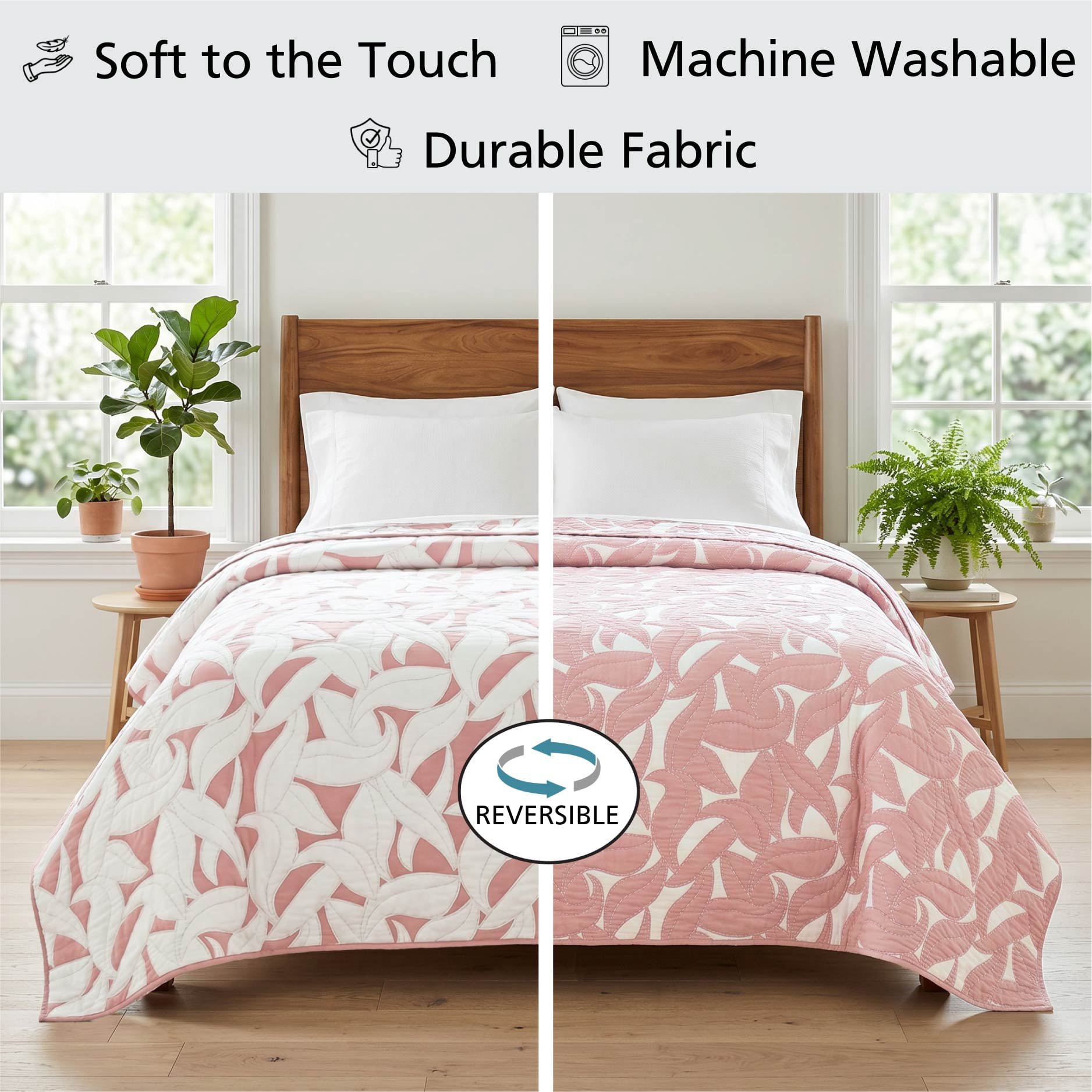 Mainstays Floral Quilt Paisley Floral Pink Polyester Quilted, King - Breathable, Hypoallergenic, Antimicrobial
