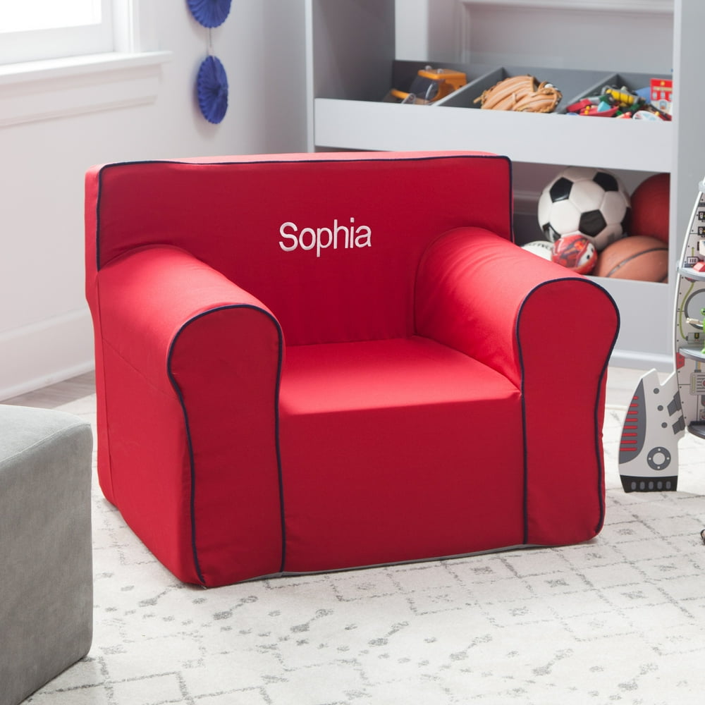 Here and There Personalized Kids Chair Red Canvas