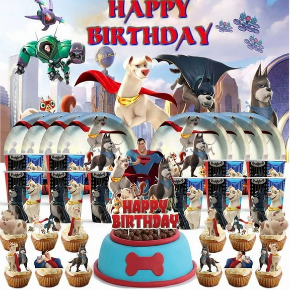 DC League of Super-Pets Birthday Cups Party Supplies Decor Backdrop Paper Plates Fans Decorations Banner