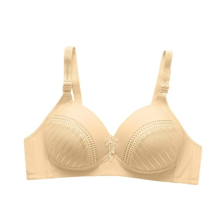 Mrat Women Sports Bra Women s Comfortable Soft Striped Lace Solid Color Underwear Large Size Bra Wireless Gathering Collar Collection Sagging Three Buckle Bra S-449 Yellow XL