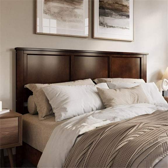 Pemberly Row Madison King Solid Wood Panel Headboard in Walnut
