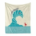 thumbnail image 1 of Odyssey Soft Flannel Fleece Throw Blanket, Illustration of Abstract Trojan Horse and Greek Man, Cozy Plush for Indoor and Outdoor Use, 50" x 70", Sea Blue Vermilion, by Ambesonne, 1 of 6