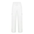 thumbnail image 2 of yunLCZ Women's Straight Leg Pants High Wa Ladies' Solid Drawstring Elastic Waist Pocket Pants Slacks, 2 of 3