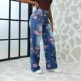 thumbnail image 4 of YDFCWXW Women's Y2K Floral Printed Wide Leg Baggy Flowers Jeans for Women Stretch High Waisted Straight Leg Jeans Blue, XL, 4 of 9