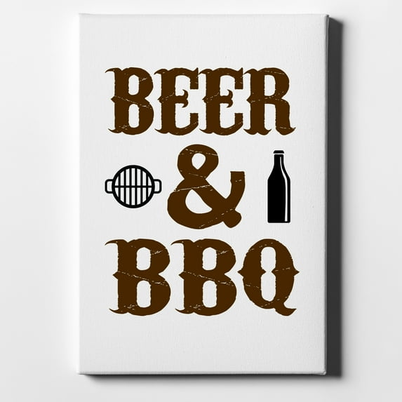 Beer & Barbecue BBQ - 11" x 14" - Decorative Canvas Wall Art - White Edge - 5/8" Gallery Wrapped