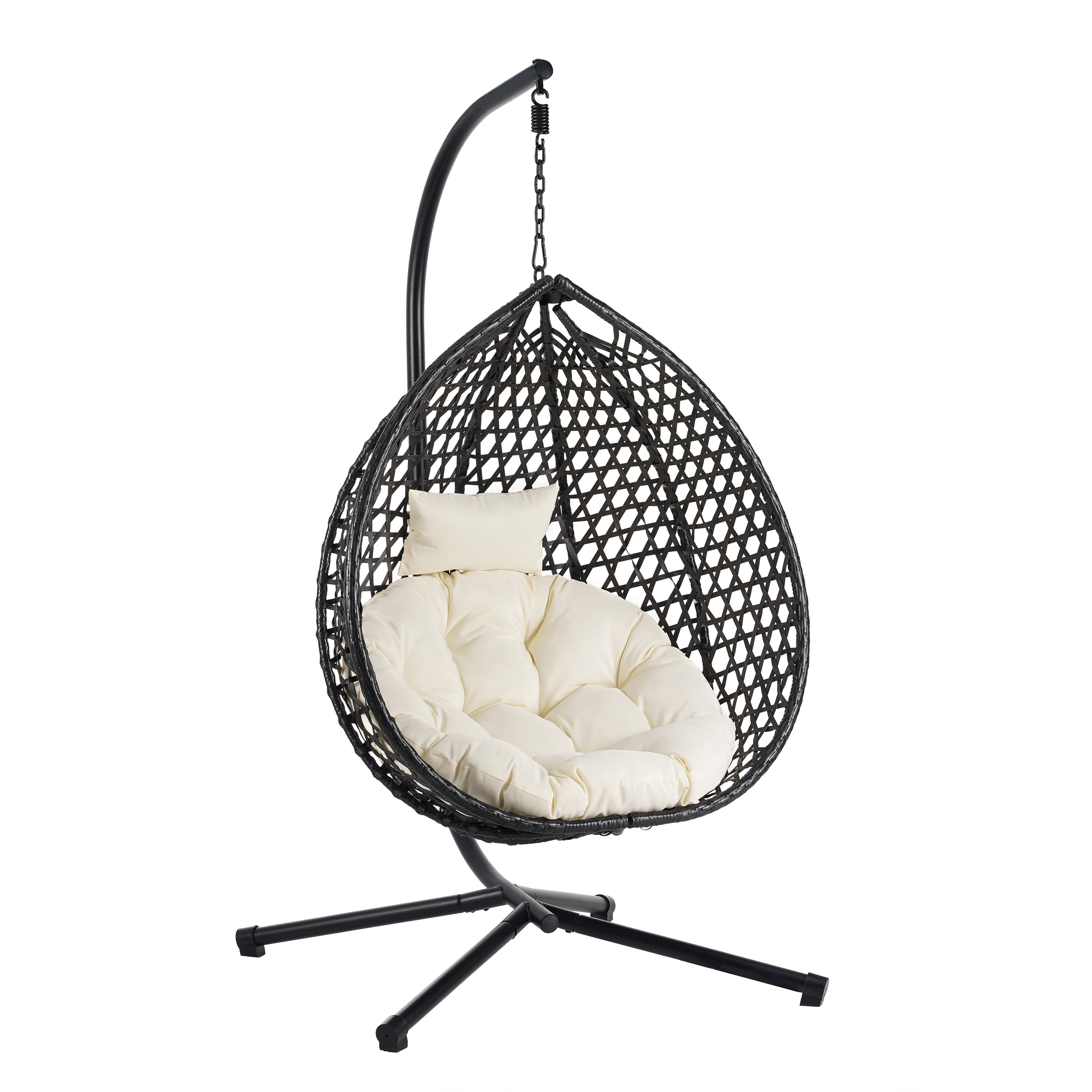 Woven Hanging Egg Chair With Stand, Sturdy Outdoor Swing Chair for Balcony Bedroom, Beige