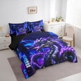 thumbnail image 2 of Feelyou Purple Blue Dragon Bedding Comforter Set for Boys, Modern City Animal King Bedding Sets, Purple Blue, Black Reversible, 7pcs, 2 of 7