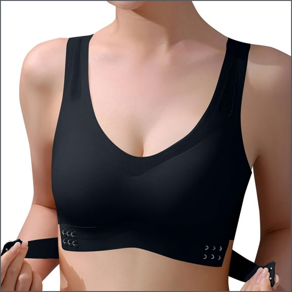AINIYS Women's Front Closure Seamless Plus Size Easy Off Bra with Wide Straps Sports Yoga Bra Anti-Sagging Bra Wireless Lift and Support Push-Up Bra Breathable Everyday Bras Cleavage Bra Black XL