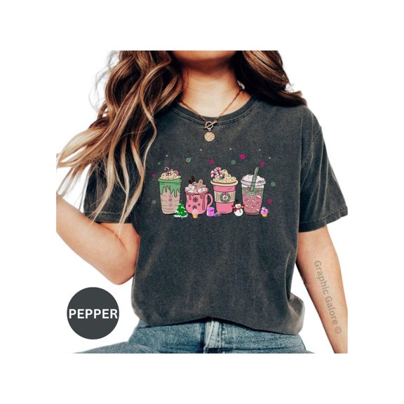 Cozy Holiday Coffee Cups T-Shirt | Festive Christmas Drinks Tee for Winter Cheer