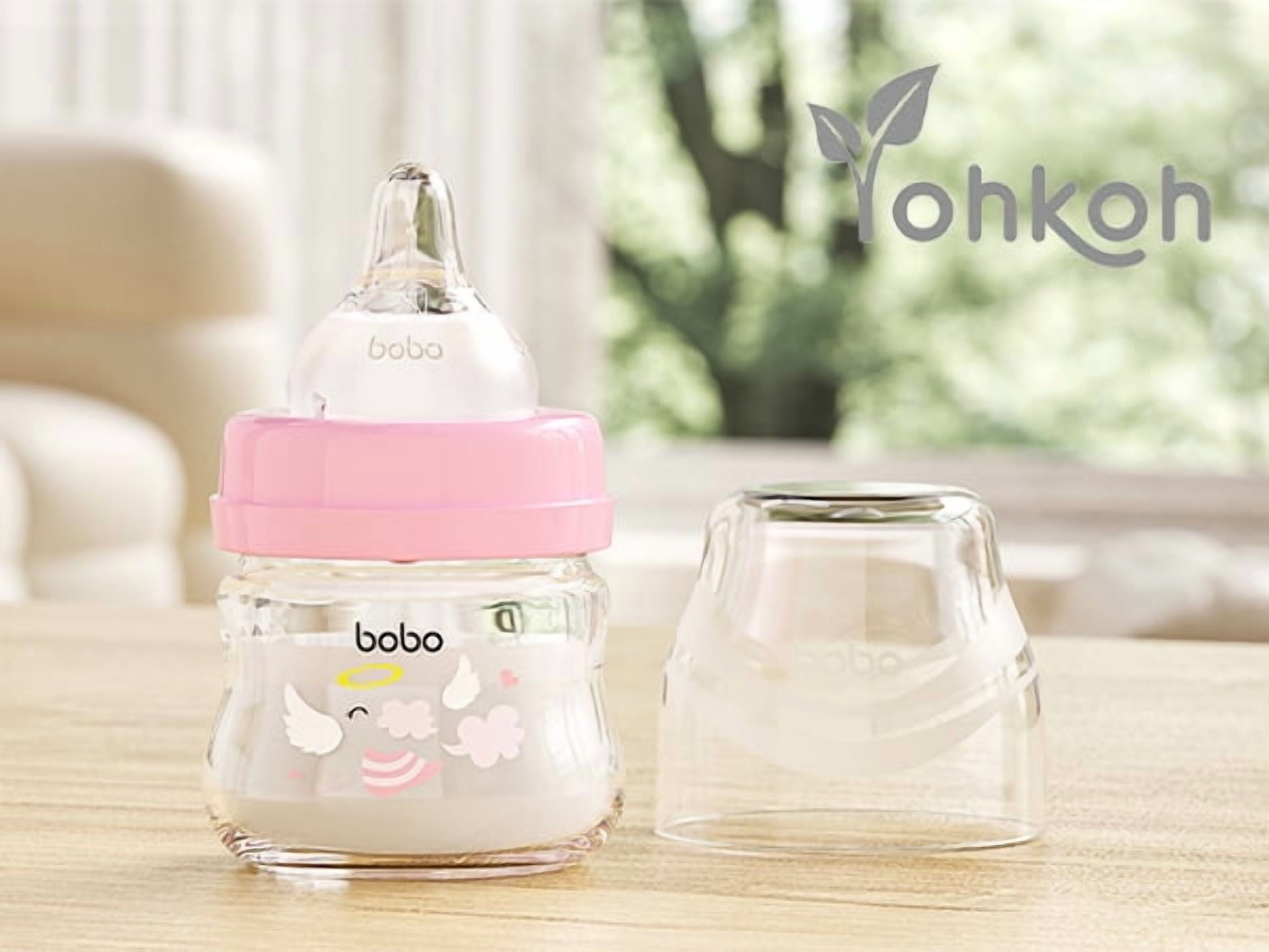 YOHKOH Glass Baby Bottles,Slow Flow,Newborn,Anti-Colic,0+ Months,Clear(Multicolour, 2.7oz)4 Pack