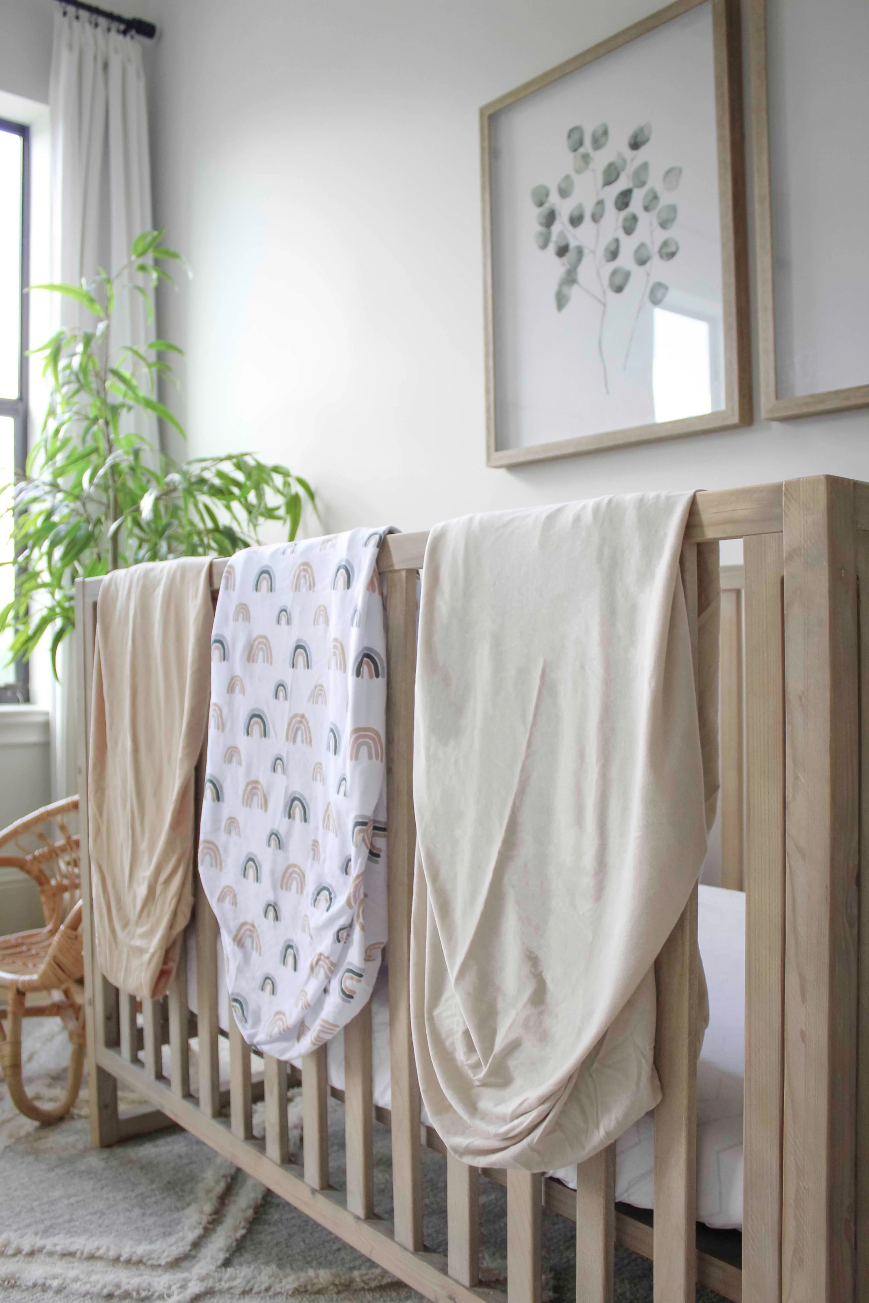 NODNAL CO. 3 Rainbow & Solid Cotton Crib Fitted Sheet Set, 3 Pieces, for Baby Girl or Boy Infant/Toddler Nursery Bedding, Boho Gender Neutral Watercolor Beige/Tan Toddler Mattress 28”x52”x9” Sheet