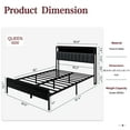 thumbnail image 3 of Walsunny Queen Bed Frame with Led Light, Metal Platform Bed with Charging Station and Linen Fabric Storage Headboard, Strong Metal Slats, 3 of 9