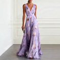 thumbnail image 2 of Womens Maxi Dresses Flowy Ruched Floral Print Boho Dress Wrap V Neck Sleeveless Sundress Elegant Formal Party Wedding Guest Dresses Beach Vacation Outfit, 2 of 7