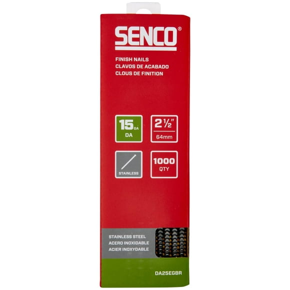 SENCO DA25EGBR Ongles de Finition Inclinée 2-1/2 Pouces 15 Gauge, Finition Acier Inoxydable Lot de 1,000