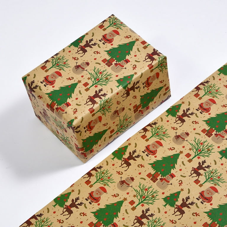 MAMUNU 8 Sheets Christmas Wrapping Paper, 6 Designs Brown and Red Recycled  Vintage Kraft Xmas Gift Wrapping Paper Set with Tags Stickers, Christmas
