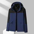 thumbnail image 3 of Mens Windbreaker Jackets Windbreaker Front-Zip Jacket Unisex Hooded Long Sleeve Patchwork Zipper Hardshell Fleece Hiking Wear Outerwear Coat Dark Blue XL, 3 of 7