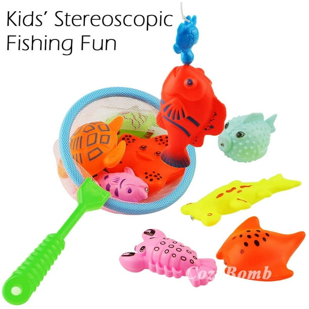 Hhhc Kids Fishing Bath Toys Game - 17pcs Magnetic Floating Toy Magnet Pole Rod Net, Plastic Floating Fish - Toddler Education Teaching And Learning Co